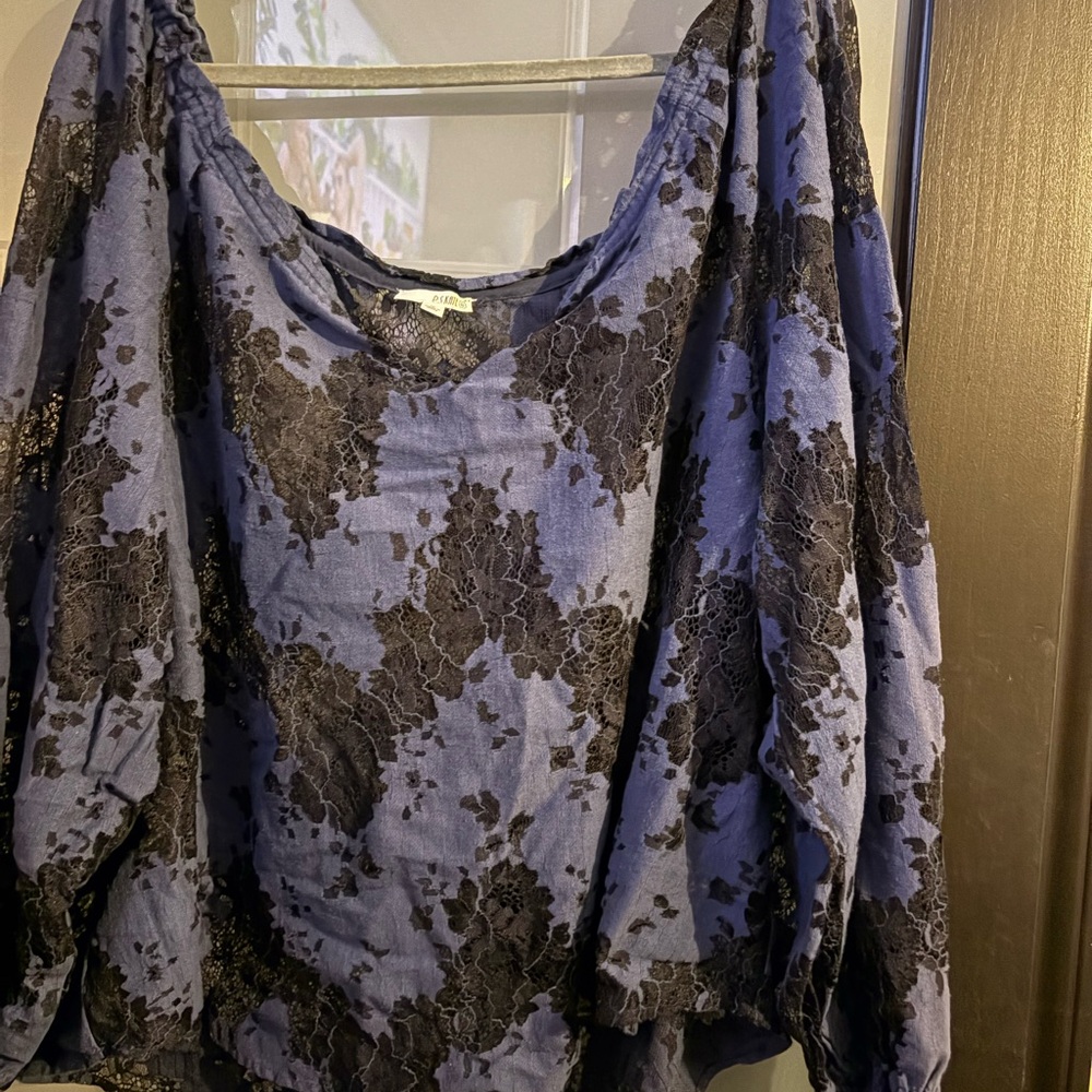 Blue and Black Lace Blouse